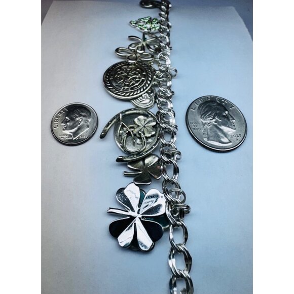 Estate Lucky Charm Bracelet 8.25” 925 Sterling Silver Irish Heart Clover Charms - Picture 6 of 8